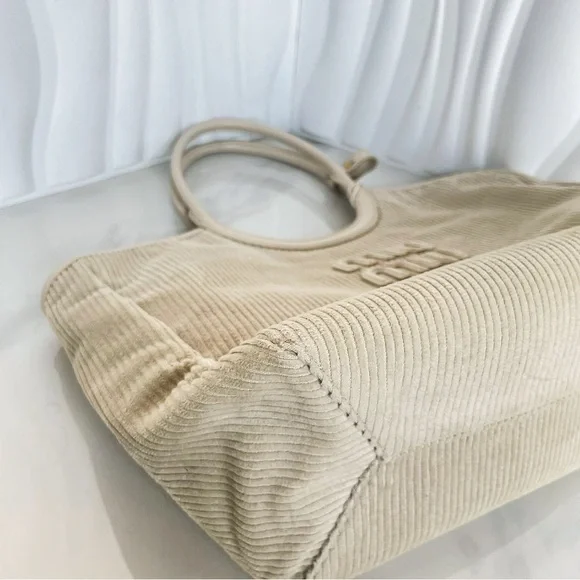 Miu Miu Beige Corduroy Top Handle Tote Bag - Picture 8 of 12